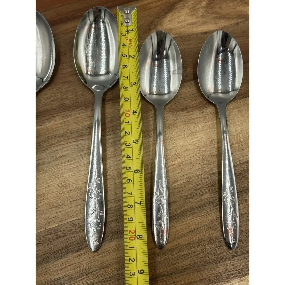 Sears Roebuck Wood Dale Flatware Lot 5 Sunflower Floral 2 Tbsp 3 Tsp Stainless